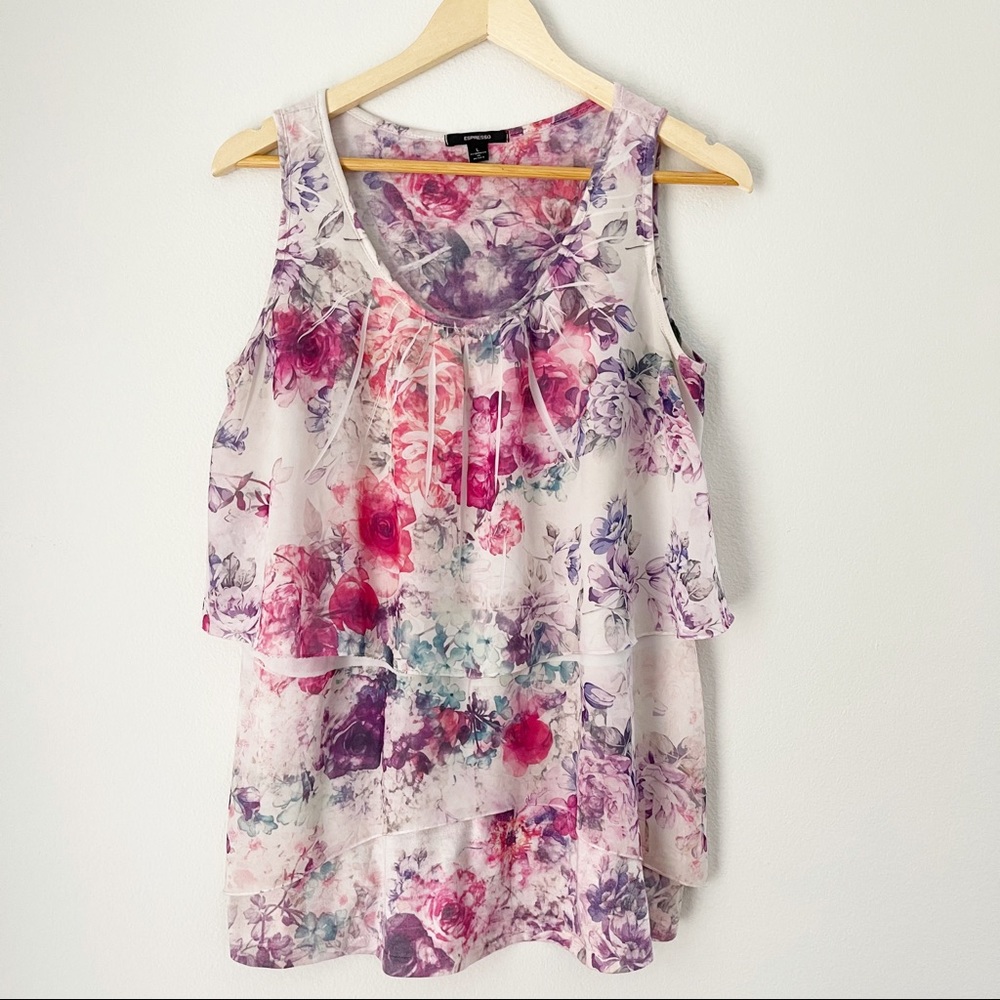 Espresso Bohemian Pink Floral Top Sz Large